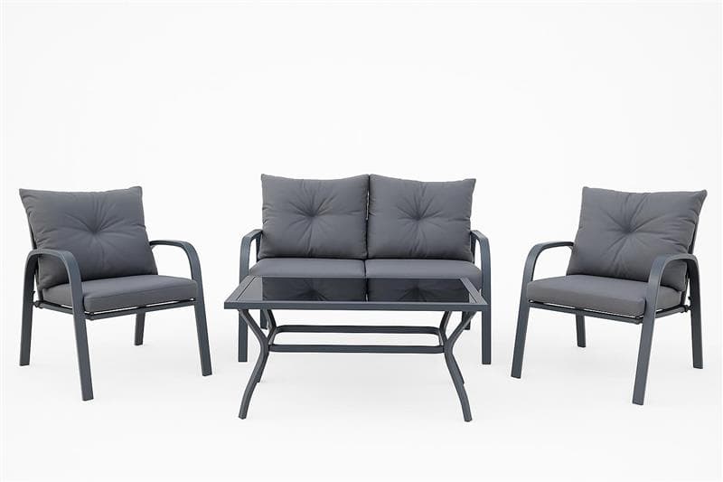 Metal Garden Set of 2 Chairs, Loveseat and Table, Gray Color