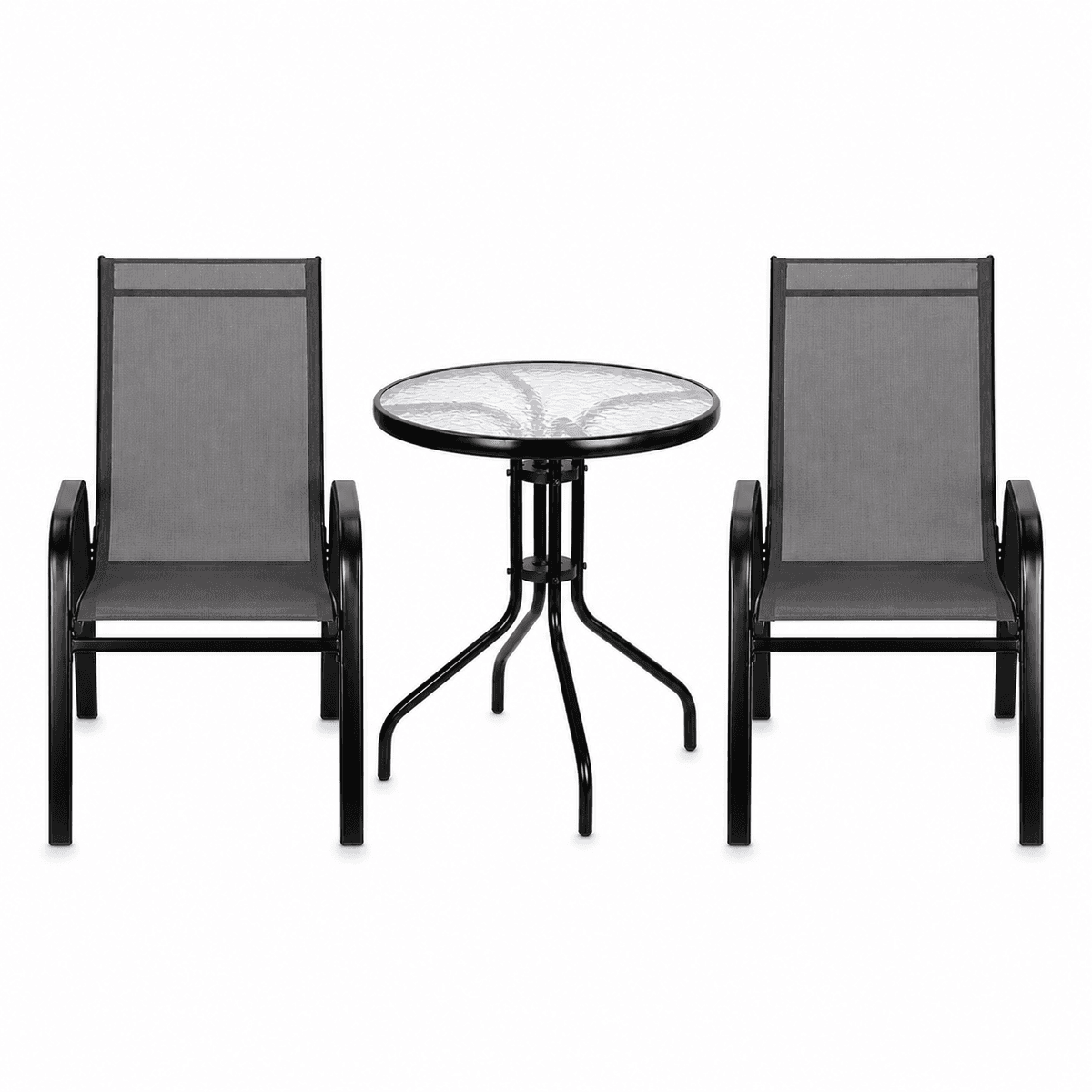 Metal garden set, 2 chairs and a table, anthracite
