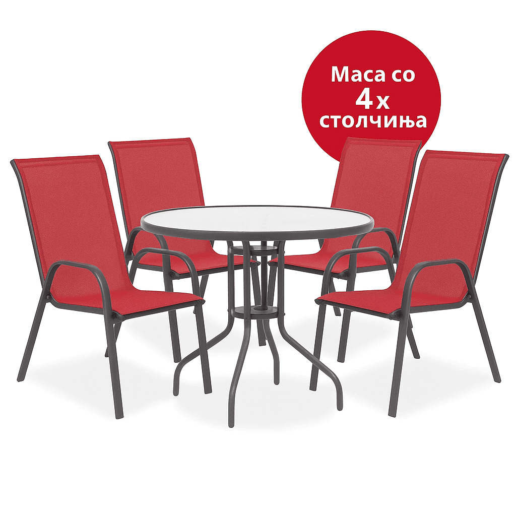 Garden Set Table and 4 Chairs - Red